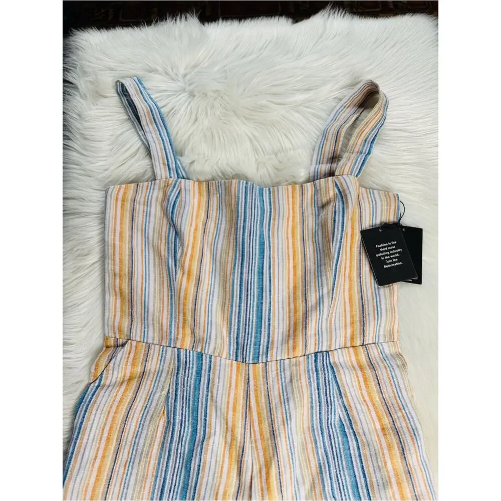 Reformation Island Linen Marbella Striped Romper